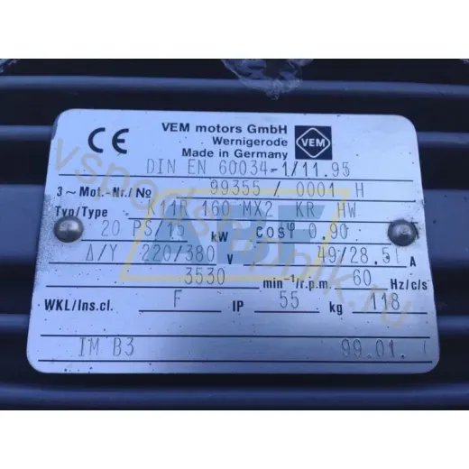 Электродвигатель K11R160MX2B3 VEM, 15 кВт