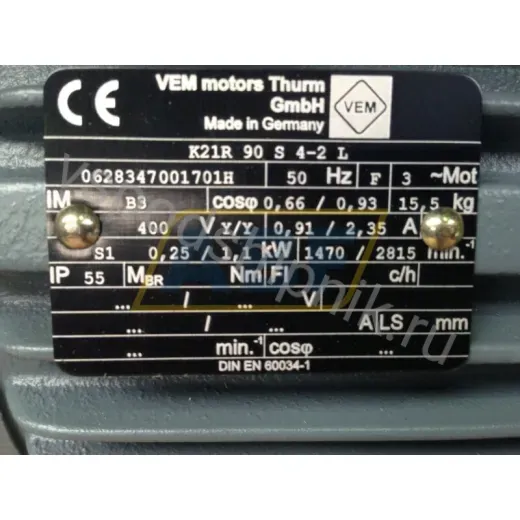 Электродвигатель K21R90S4-2LB3 VEM, 1,1 кВт