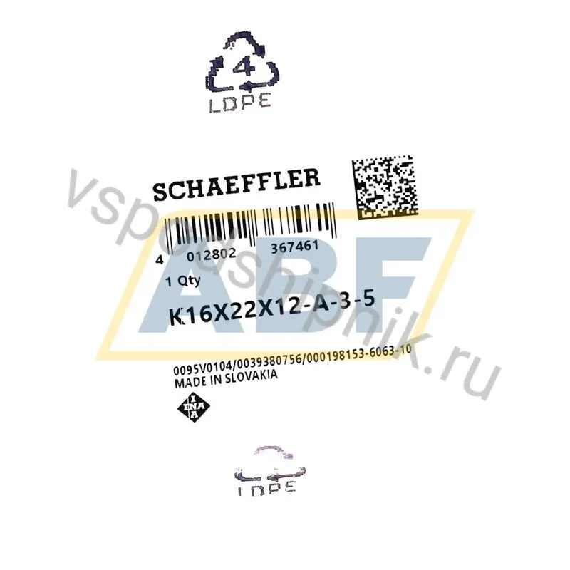 Игольчатый роликовый подшипник K16X22X12-A/-3-5 INA 360